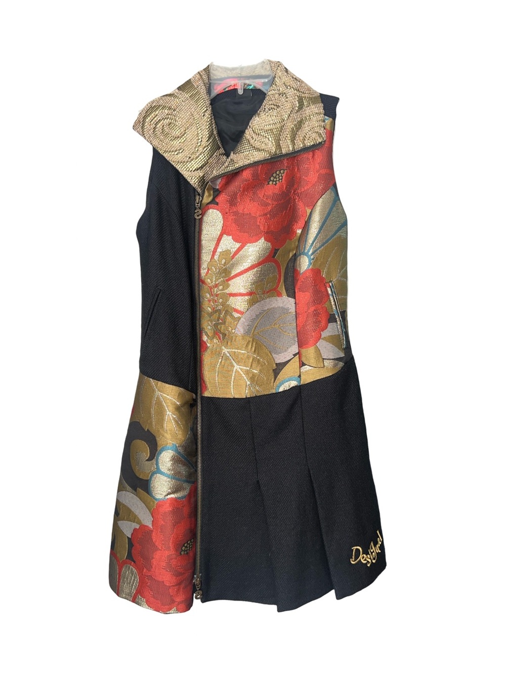 Desigual Rainbow Boho Dress Size 6 Black Red Gold Wool Blend